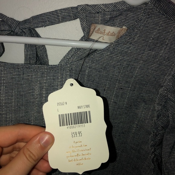 NWT Altar’d State Navy Stripe Wide Bell Sleeve Top - Picture 2 of 5
